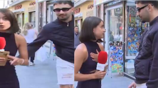 Un incómodo y condenable momento vivió la periodista española Isabel Balado cuando un hombre apareció por la espalda y le realizó una tocación, mientras ella realizaba un despacho en vivo para el programa En Boca de Todos.
En el video se ve cuando el sujeto se acerca por detrás y le da una palmada en el trasero, para luego quedarse al lado de ella.