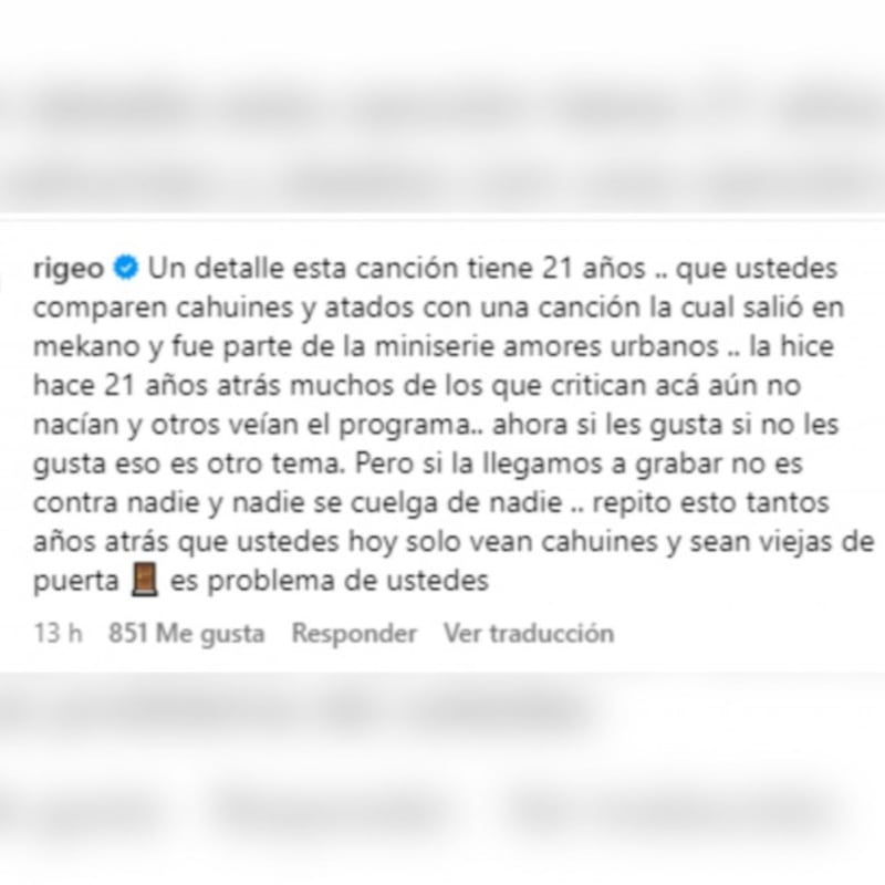 Respuesta de Rigeo en Instagram