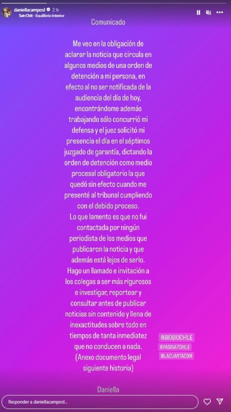 Historia de Instagram Daniella Campos