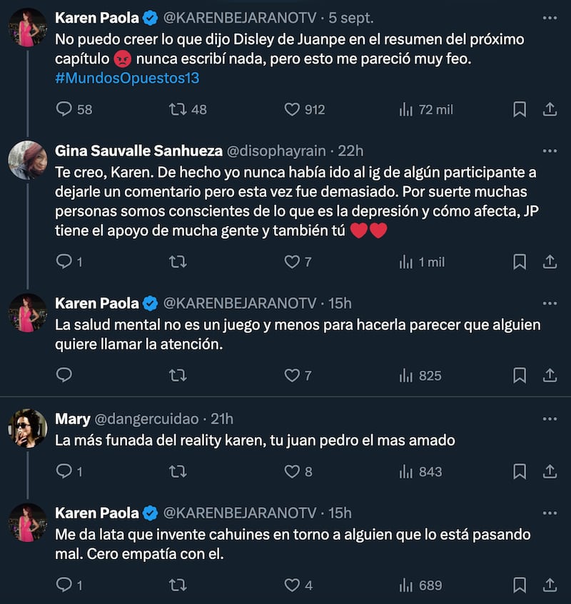 Karen Paola contra Disley Ramos | Fuente: X de @KARENBEJARANOTV