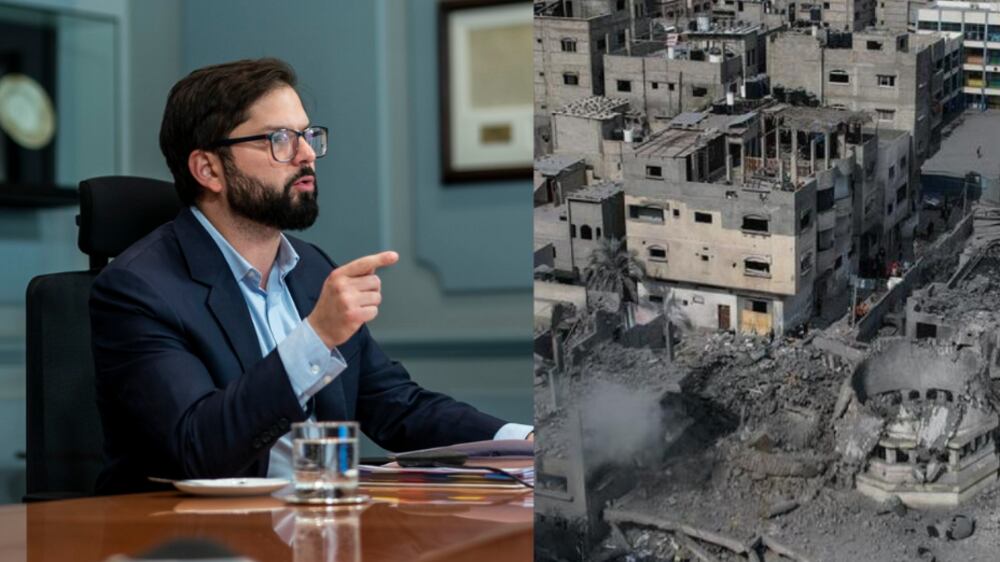 Gabriel Boric y Franja de Gaza | Fuente: Twitter y Comunidad Palestina de Chile