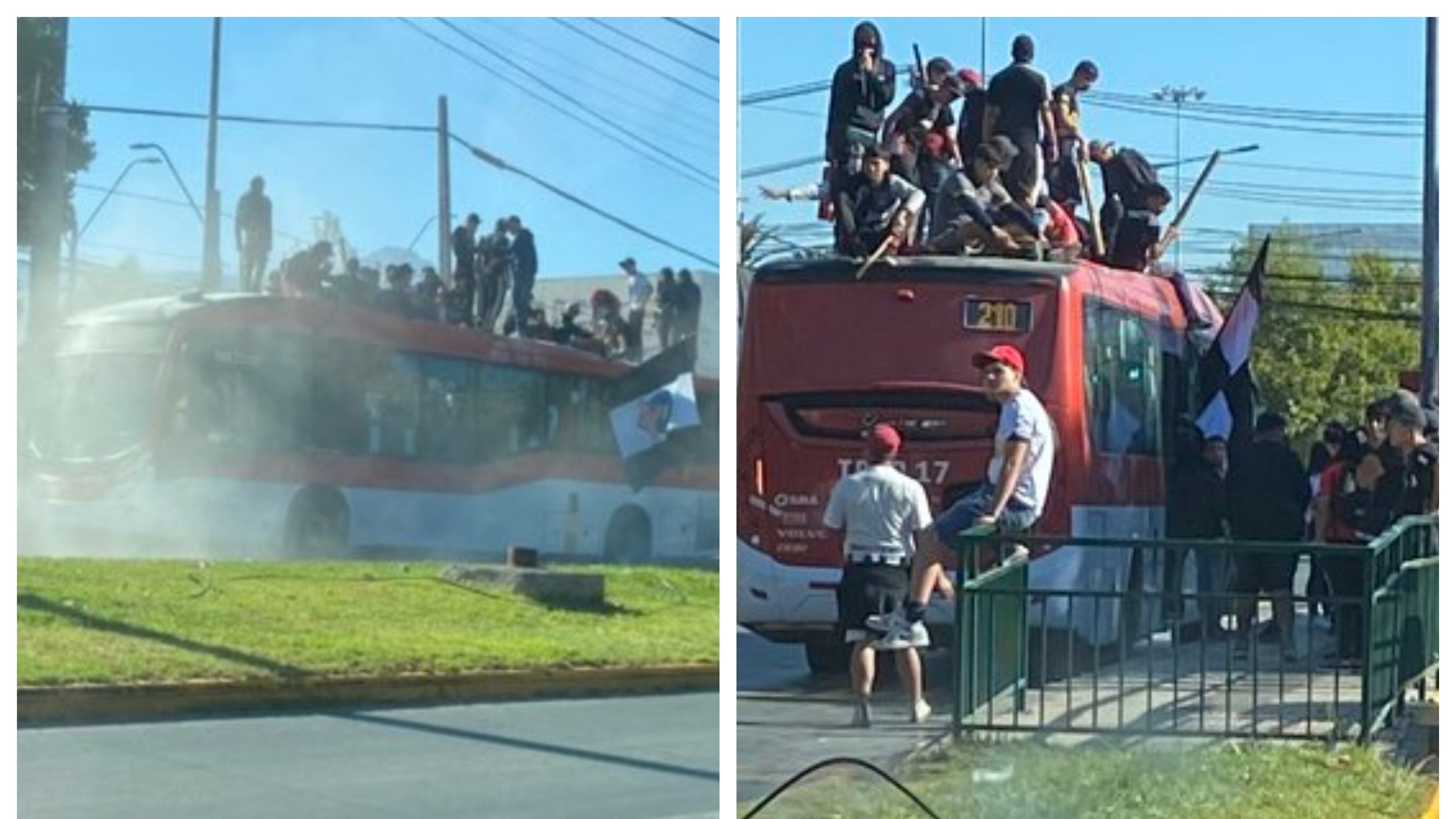 Un grupo de más de 20 fanáticos de Colo Colo fueron captados por tuiteros tomándose un bus del sistema de transporte público Red.