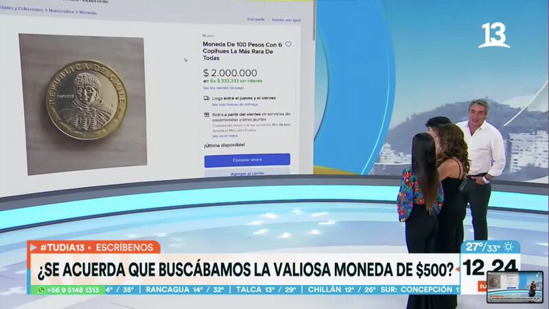 Moneda de $100 en "Tu Día" | Captura: Canal 13