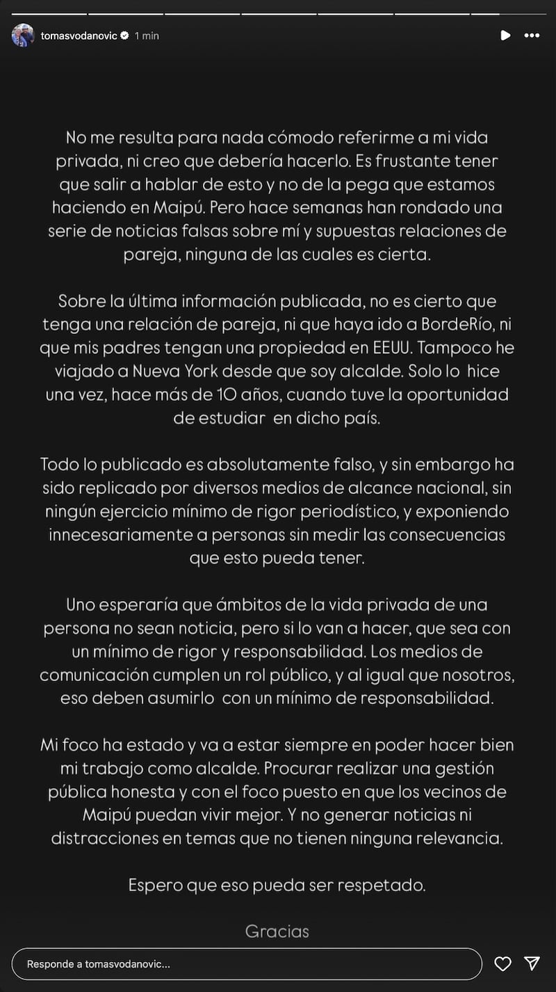 Comunicado de Tomás Vodanovic