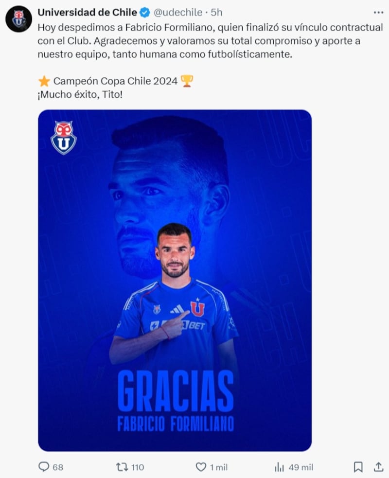 El zaguero uruguayo dejó a la U.