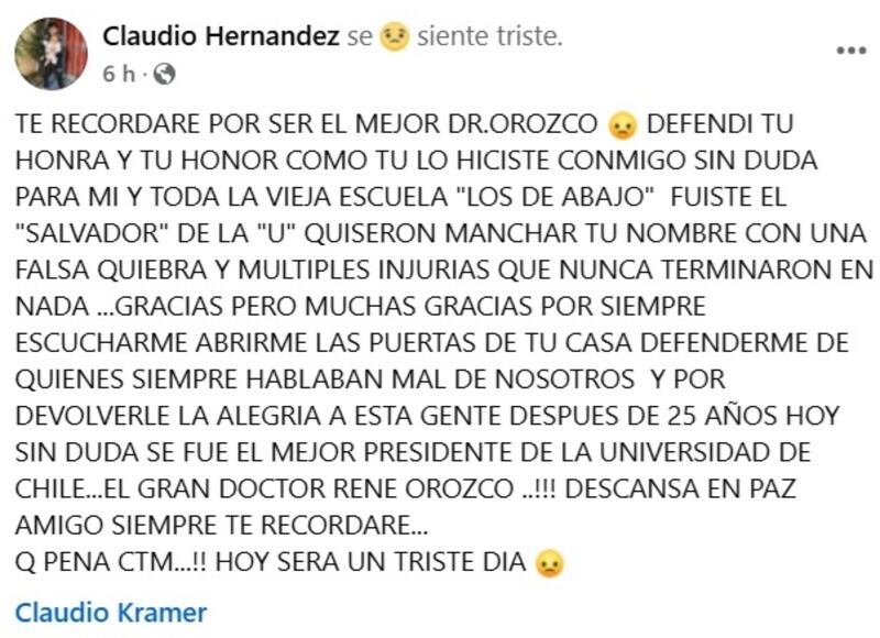 El exlíder de la barra oficial de la U se mostró totalmente dolido tras la muerte del expresidente del club universitario.