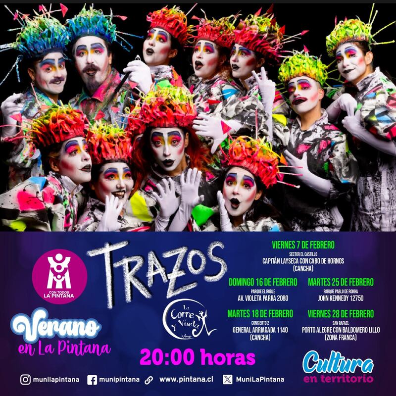 Trazos se presentará el 7, 16, 18, 25 y 28 de febrero en distintos puntos de la comuna