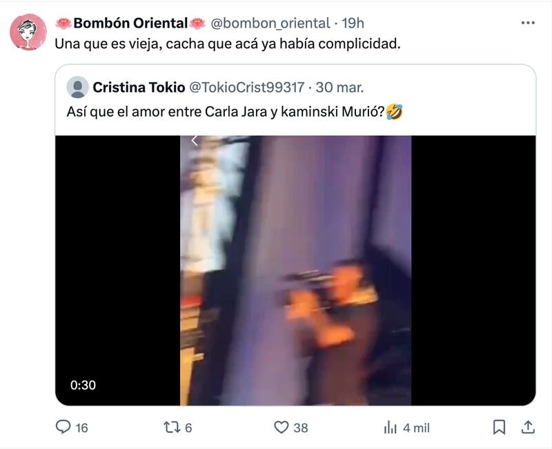 Comentarios sobre beso de Kaminski y Andrade | Captura: X (Twitter)