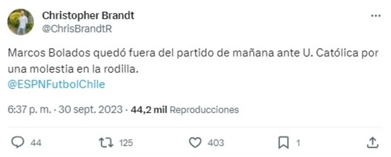 Bolados será baja del Cacique esta tarde ante la UC.