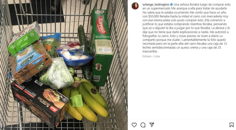 La actriz Solange Lackington publicó en sus redes sociales el caso de una mujer jubilada que terminó llorando por el alto precio de los productos que compró en un supermercado.