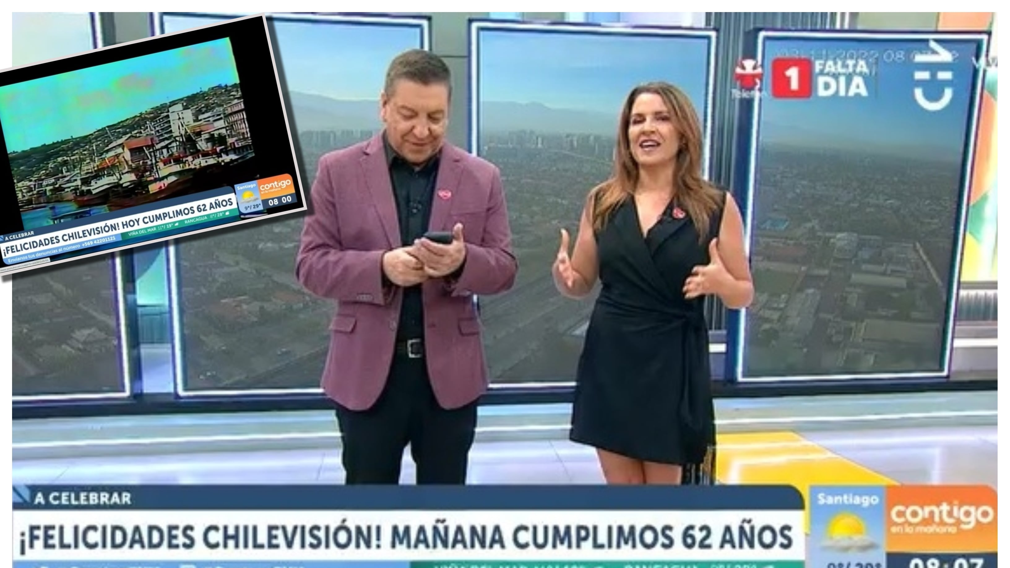 Los animadores de "Contigo en la mañana" estuvieron seis minutos celebrando erróneamente el aniversario 62 de Chilevisión, que se cumple mañana 4 de noviembre.