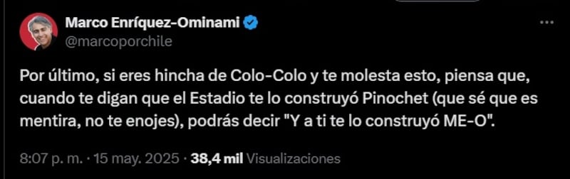El cineasta prometió un estadio para Universidad de Chile en caso de ser electo presidente en las próximas elecciones.