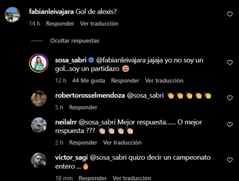 Comentario de Sabrina Sosa | Instagram