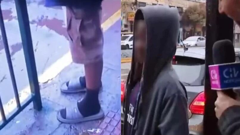 Max Frick entrevista a joven con chalas bajo la lluvia, captura Chilevisión Noticias