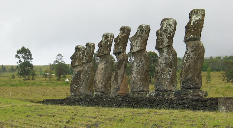 Un reciente estudio revela pruebas definitivas, respaldadas por la física, de que los antiguos habitantes de Rapa Nui, o Isla de Pascua, transportaban a los moáis, las estatuas colosales de varias toneladas, en vertical. Foto: Carl Lipo.