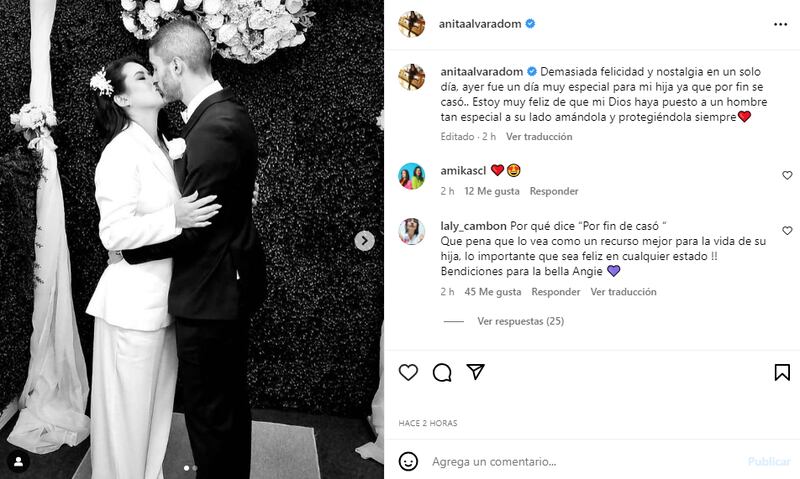 Anita Alvarado escribió un especial mensaje para Angie tras su matrimonio