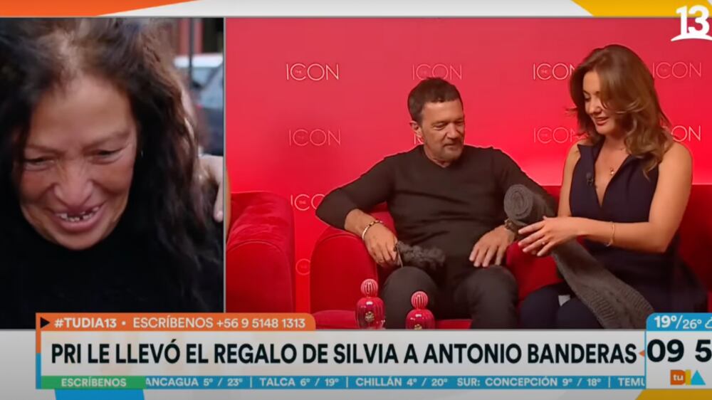 Priscilla Vargas, Antonio Banderas y Silvia | Captura: Canal 13