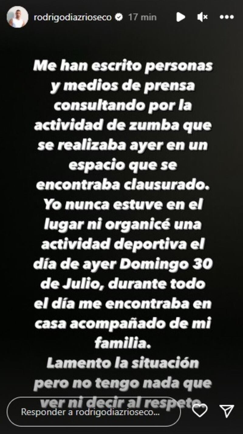 El bailarín descartó haber estado detrás de la organización del evento de zumba realizado este domingo en el clausurado espacio Don Óscar.