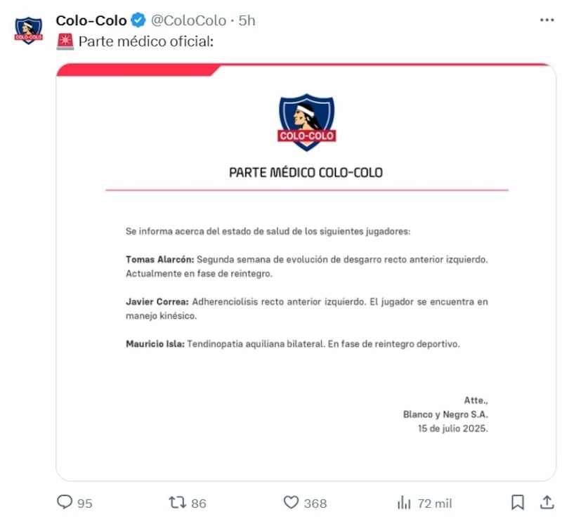 Variados cuestionamientos generó la decisión que tomó el Cacique de publicar el parte médico de Isla en la previa al Superclásico ante la U.
