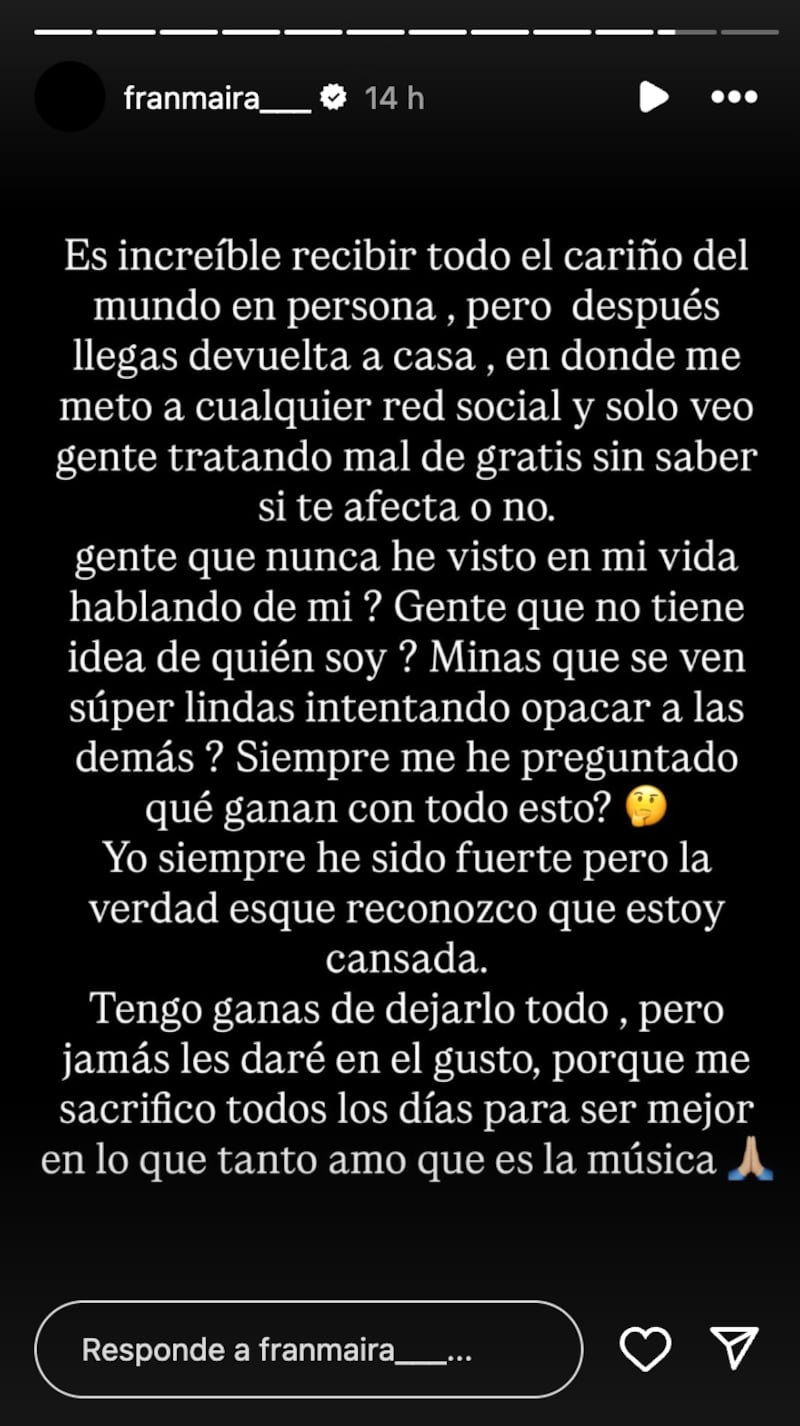 Historia de Fran Maira | Fuente: Instagram @franmaira___
