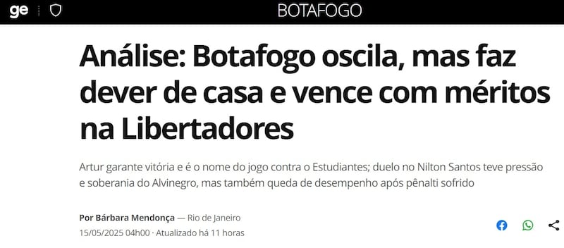 Los medios brasileños aseguraron este jueves que Botafogo está a "una simple victoria" ante la U para clasificar a los octavos de final del torneo continental para revalidar el título obtenido el año pasado.