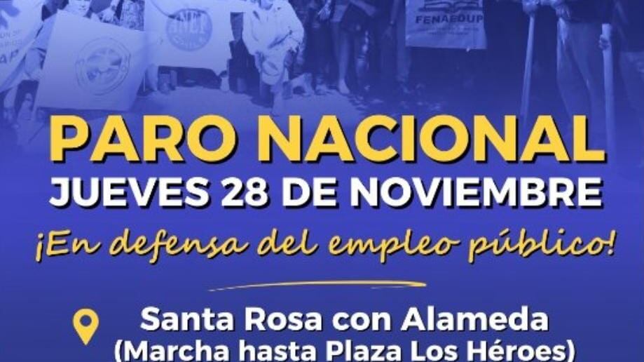 Paro nacional convocado por la ANEF y la CUT para el jueves 28 de noviembre.