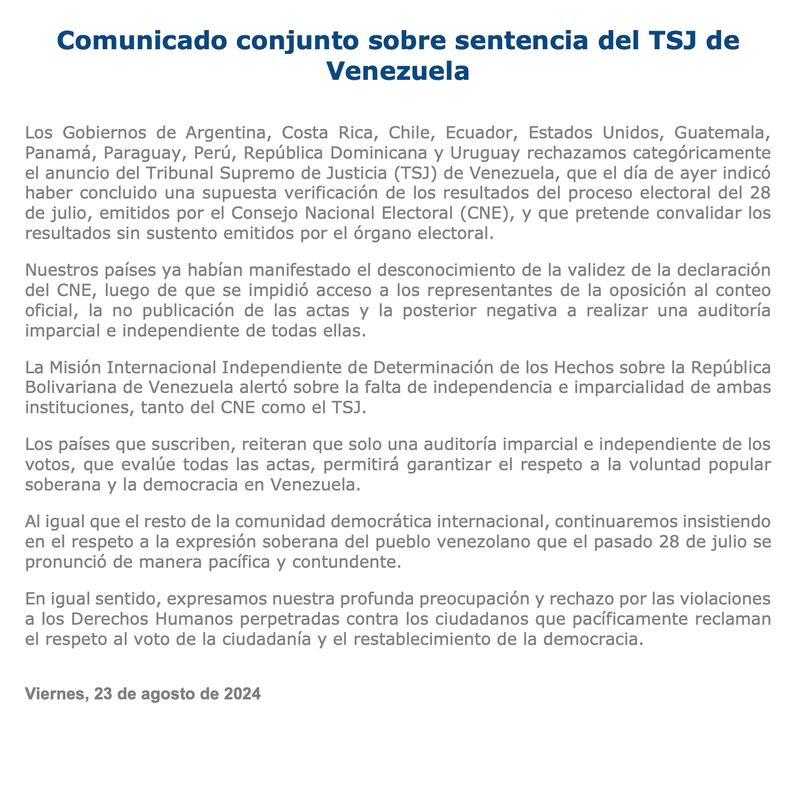 Comunicado conjunto por Venezuela