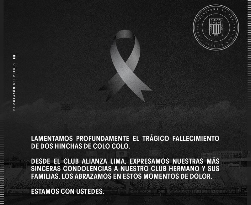 Alianza Lima también se hizo parte en redes sociales de los mensajes y condolencias al Cacique por la muerte de dos de sus hinchas.