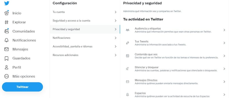 Configuración, Privacidad y Seguridad