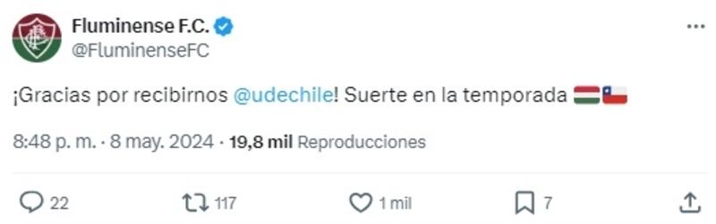 El club brasileño se llenó de comentarios en redes sociales luego de agradecer a la U por facilitarles el CDA para entrenar en la previa a su partido de esta noche frente a Colo Colo en el estadio Monumental.