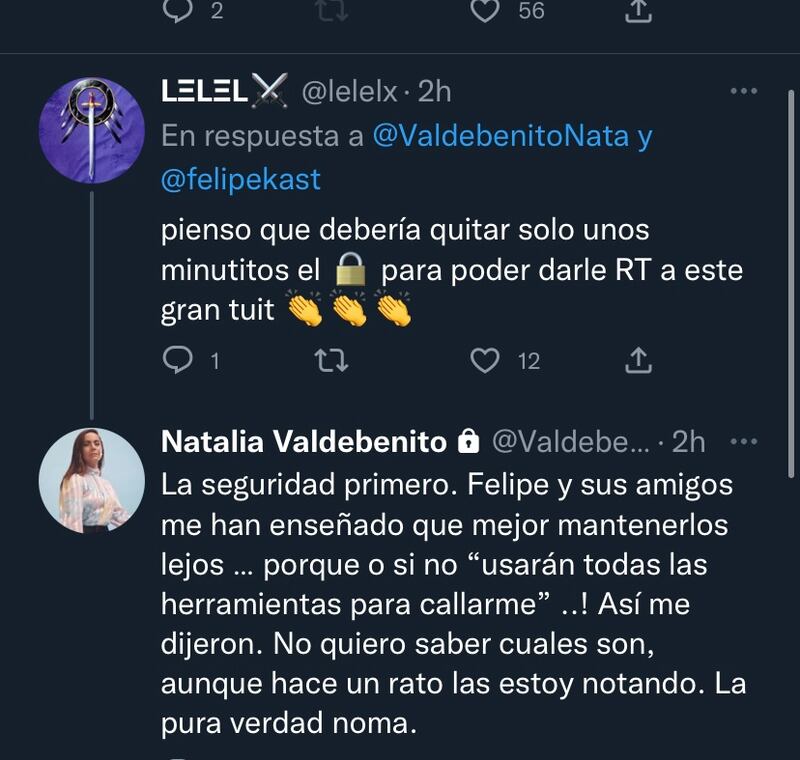 Tweet de Natalia Valdebenito