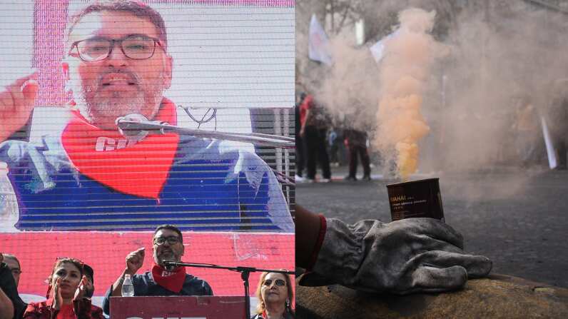 La Central Unitaria de Trabajadores y Trabajadoras (CUT) y organizaciones sindicales realiza una marcha por la Alameda este 1 de mayo, en conmemoración del Día Internacional de las y los Trabajadores. | FOTO: VICTOR HUENANTE/ AGENCIAUNO