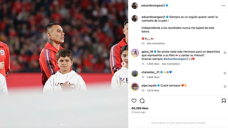 Publicación de Eduardo Vargas | Captura: Instagram