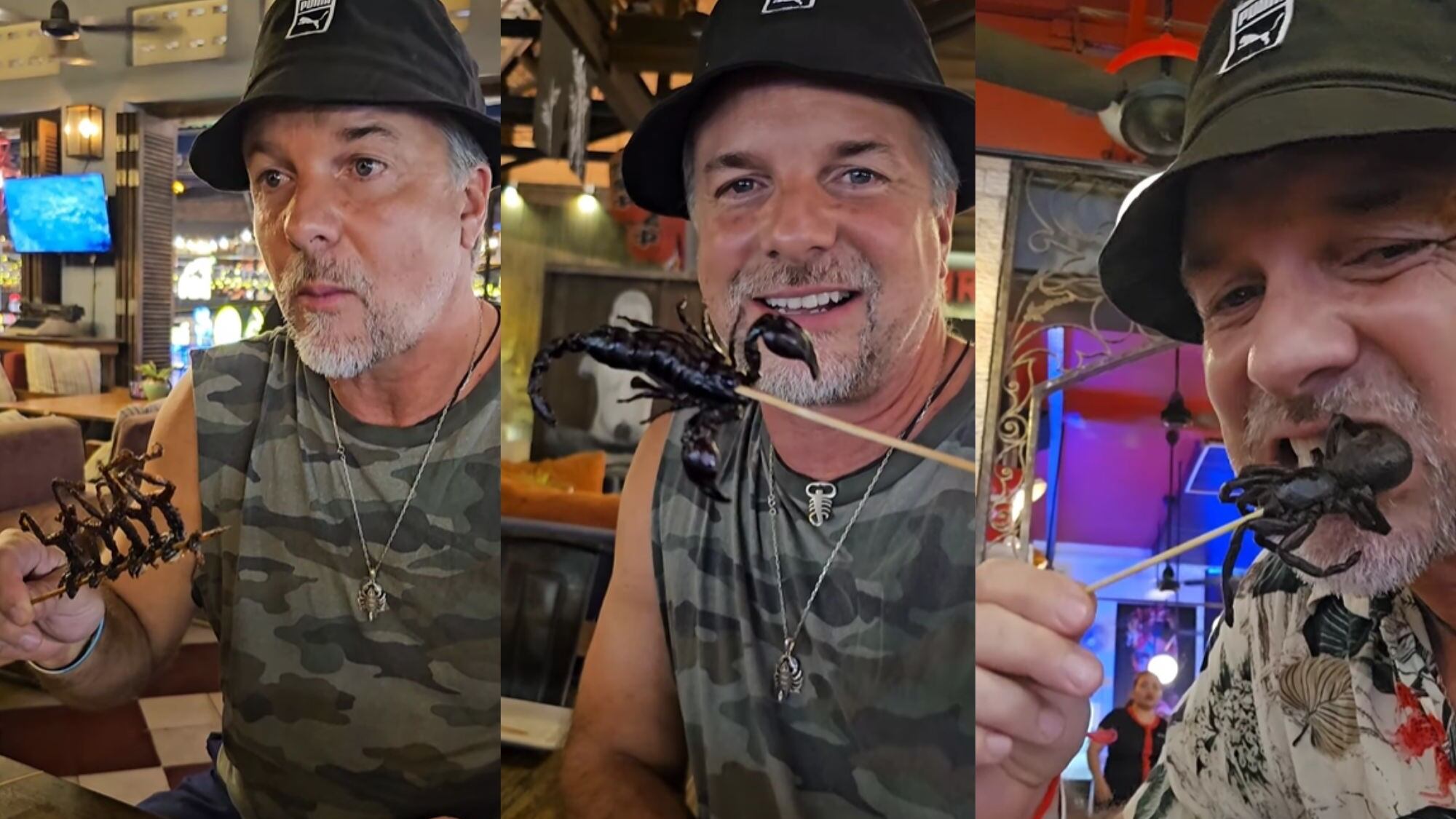 Carmen Gloria Arroyo y Bernardo Borgeat probaron comidas exóticas en su viaje por Camboya