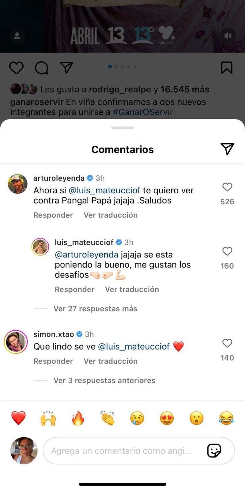 Instagram Comentario Luis Mateucci