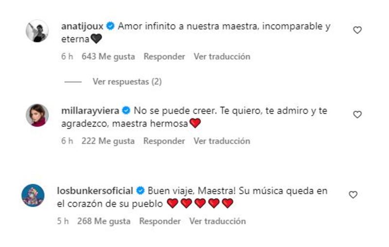 Artistas despidieron a Cecilia "La incomparable". Captura de Instagram.