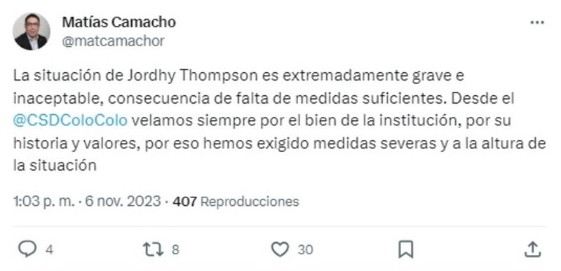 El presidente del Club Social y Deportivo de Colo Colo lamentó que el Cacique haga noticias por "hechos delictuales".