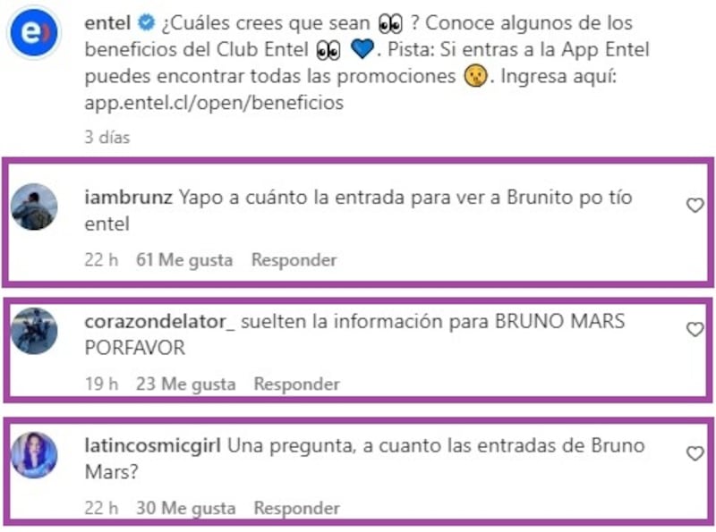 La publicación la compañía telefónica fue eliminada, sin embargó, los usuarios de redes sociales la convirtieron en tendencia debido a la filtración de la fecha del concierto de Bruno Mars en Chile.