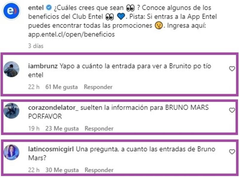 La publicación la compañía telefónica fue eliminada, sin embargó, los usuarios de redes sociales la convirtieron en tendencia debido a la filtración de la fecha del concierto de Bruno Mars en Chile.