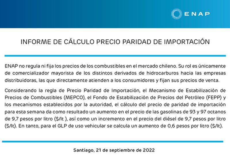 Informe semanal de precios ENAP