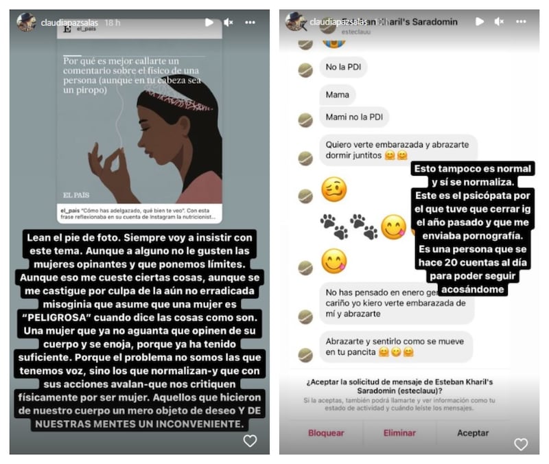 Claudia Salas denunció a un sujeto que, por meses, la ha acosado en redes sociales.
