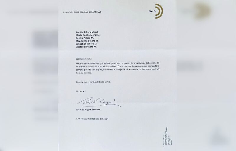 Carta de Ricardo Lagos a la familia de Sebastián Piñera