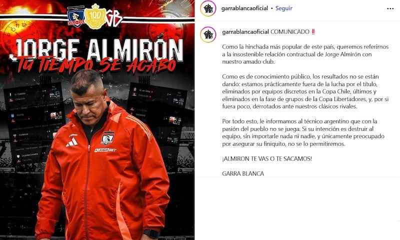 Los barristas albos exigieron la salida de Almirón debido a los pobres resultados deportivos obtenidos en esta campaña al mando del Cacique.