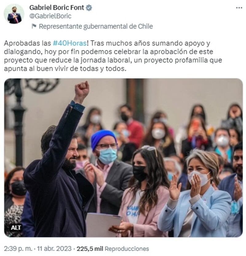 El Presidente Gabriel Boric celebró efusivamente este martes la aprobación en la Cámara Baja al proyecto de ley de las 40 horas.
