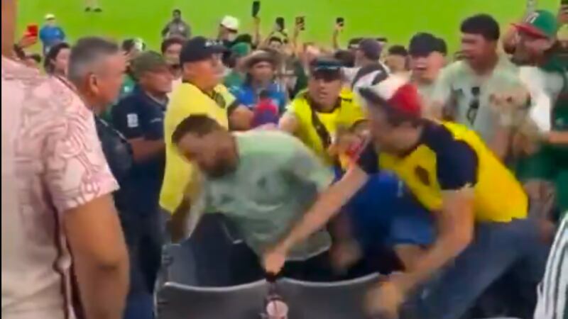 ¡Hubo golpes aparatosos! Captan brutal pelea entre aficionados mexicanos y ecuatorianos