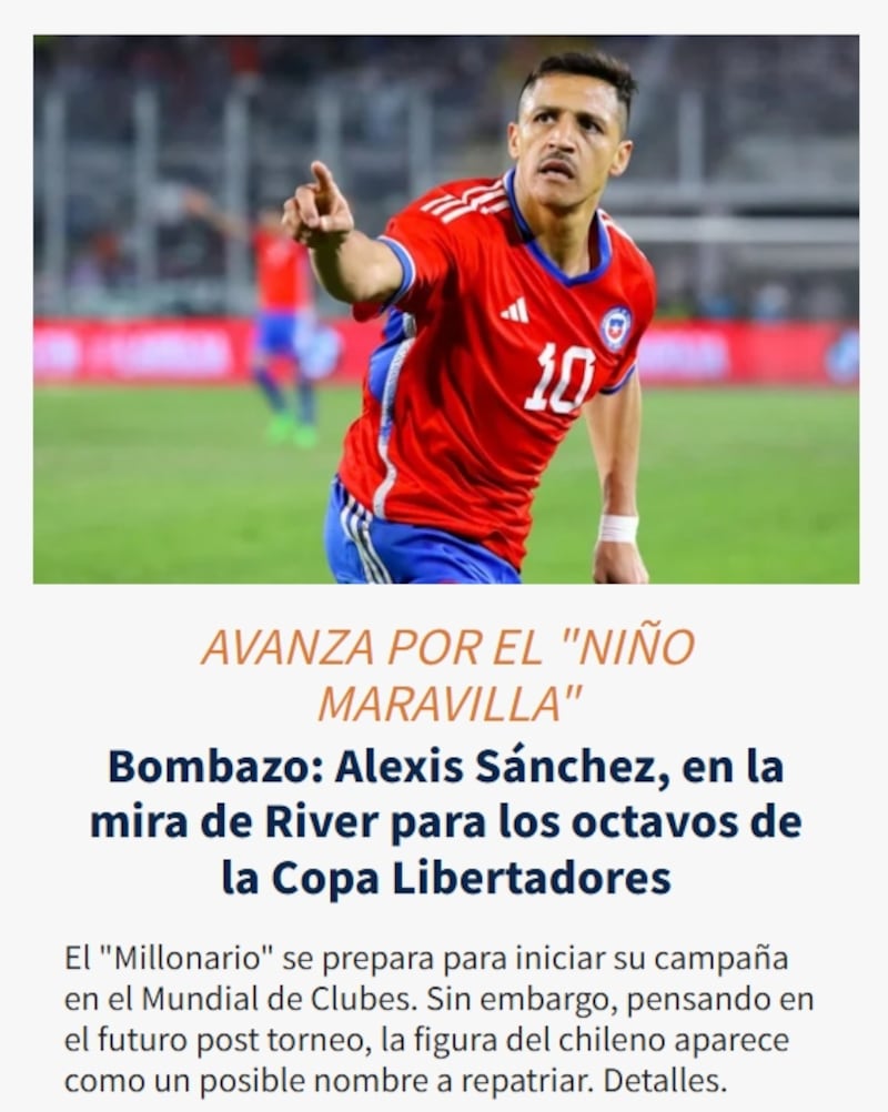 La prensa deportiva transandina dio cuenta de la nueva propuesta que River Plate tiene en mente para concretar el regreso de Alexis Sánchez al cuadro millonario.