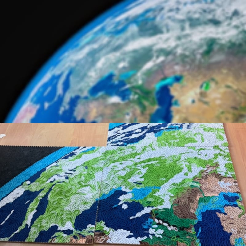 La artista kazaja Alinn Akhmetbek culminó un proyecto con ’72 Voices of Earth’, una enorme representación del planeta vista desde el espacio. Foto: Alinn Akhmetbek.