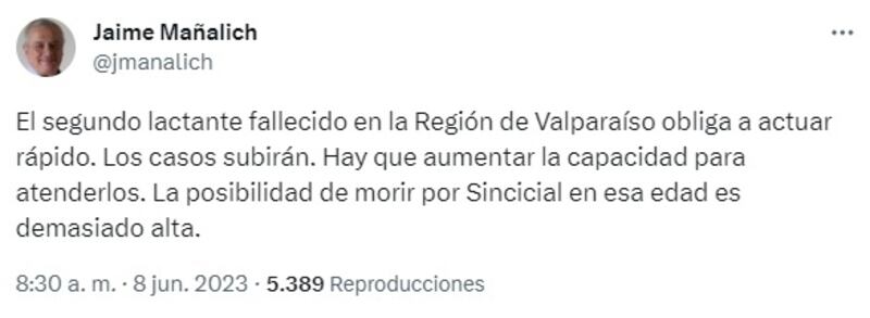 El exministro de Salud pidió "actuar rápido" luego de la muerte de la segunda bebé por virus sincicial.