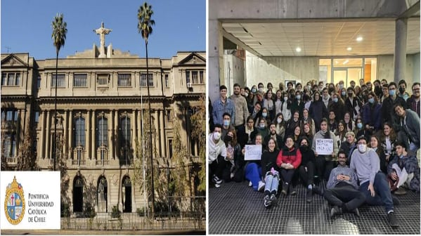 Estudiantes Universidad Católica denunciaron censura de rectoría al prohibir realizar propaganda política de Apruebo o Rechazo.