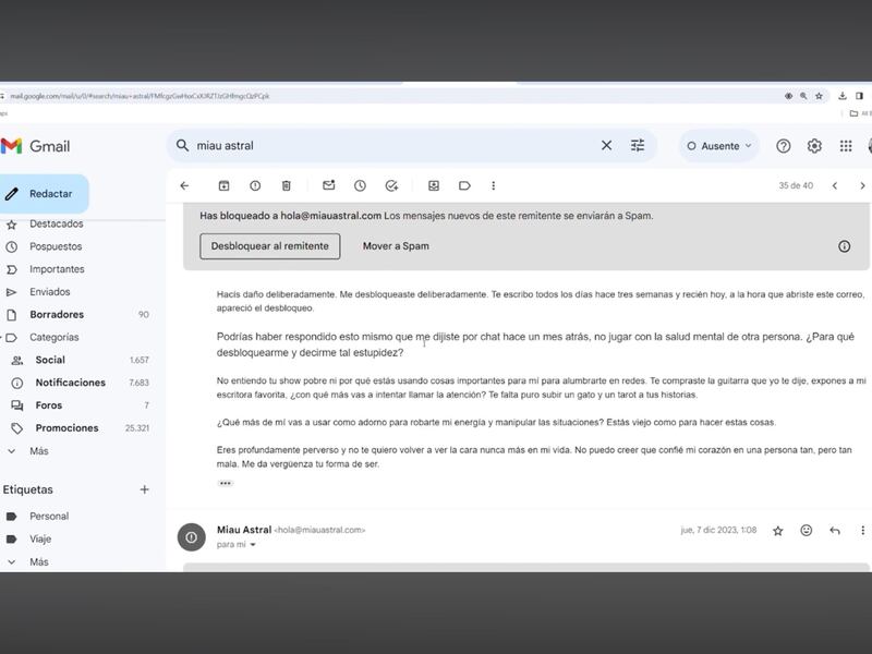 Correos de Miau Astral | Fuente: X